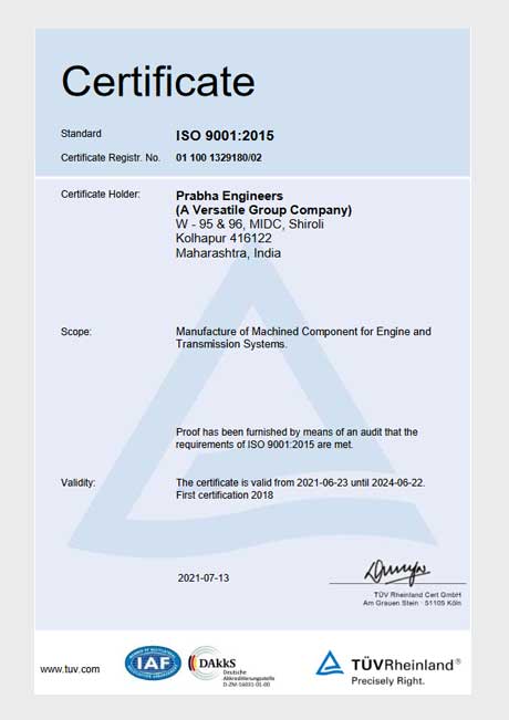 Prabha Engineers - ISO 9001:2015